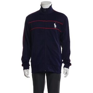 Polo Ralph Lauren Mens Navy Blue Red Piping Full Zip Track Jacket Big Logo Small